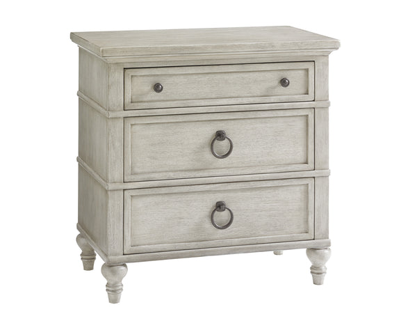 Lexington Cedarhurst Nightstand: Elegant Storage Solution With Custom Hardware And Graceful Turned Legs Oyster  714-621