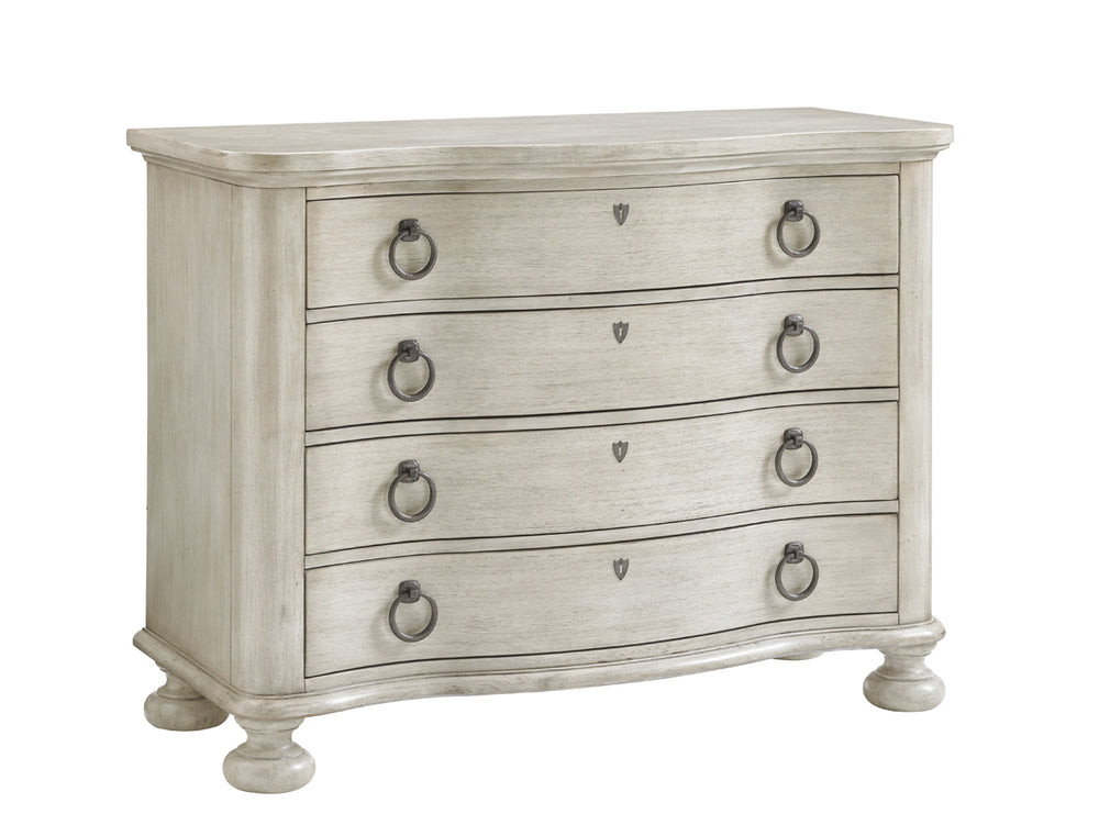 Lexington Bridgeport Bachelors Chest – Elegant Transitional Design With Serpentine Front And Antique Pewter Hardware Oyster  714-624