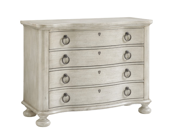 Lexington Bridgeport Bachelors Chest – Elegant Transitional Design With Serpentine Front And Antique Pewter Hardware Oyster  714-624