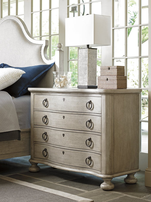 Lexington Bridgeport Bachelors Chest – Elegant Transitional Design With Serpentine Front And Antique Pewter Hardware Oyster  714-624