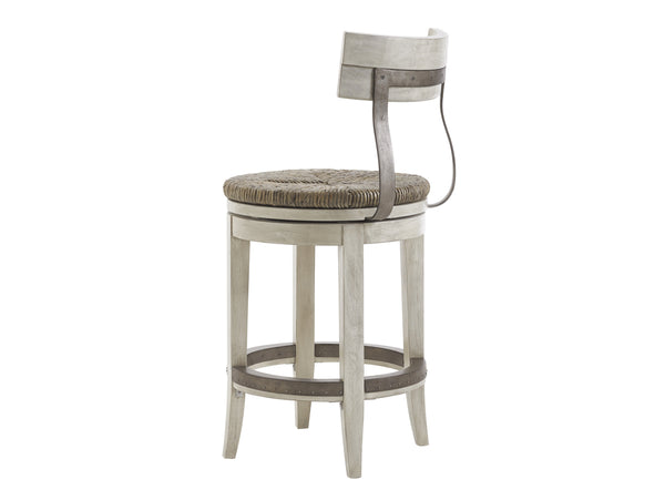 Lexington Merrick Swivel Counter Stool: Casual Elegance With Rush Seat And Metal Back For Modern Living Spaces Oyster  714-815-01