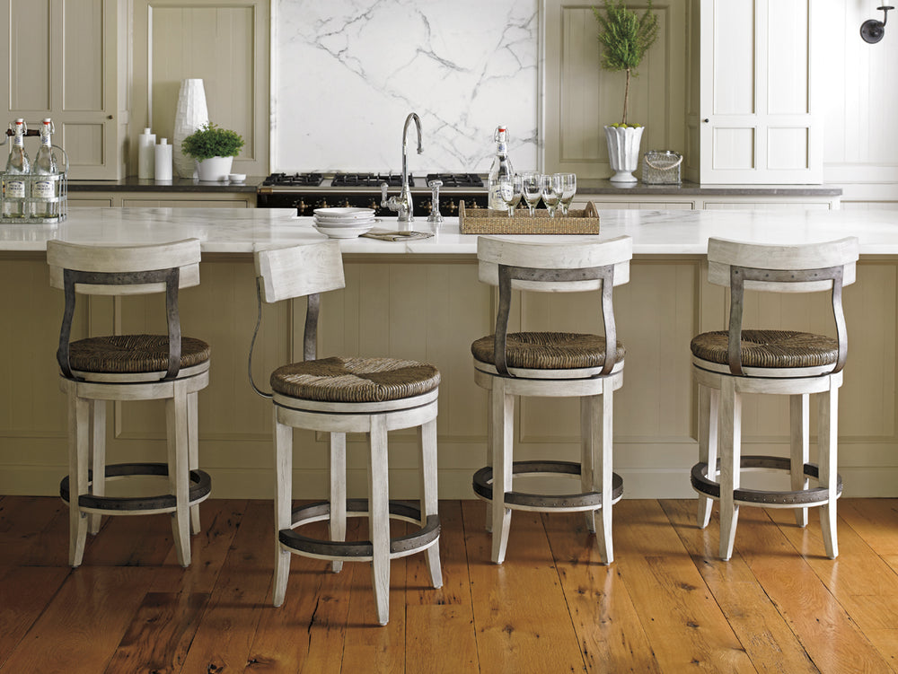 Lexington Merrick Swivel Counter Stool: Casual Elegance With Rush Seat And Metal Back For Modern Living Spaces Oyster  714-815-01