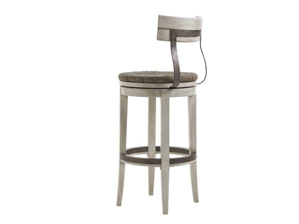 Lexington Merrick Swivel Counter Stool: Casual Elegance With Rush Seat And Metal Back For Modern Living Spaces Oyster  714-816-01