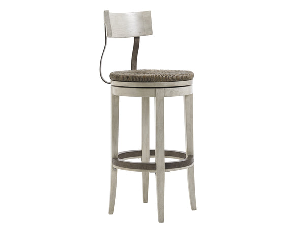 Lexington Merrick Swivel Counter Stool: Casual Elegance With Rush Seat And Metal Back For Modern Living Spaces Oyster  714-816-01