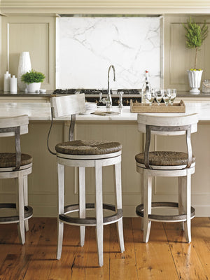 Lexington Merrick Swivel Counter Stool: Casual Elegance With Rush Seat And Metal Back For Modern Living Spaces Oyster  714-816-01
