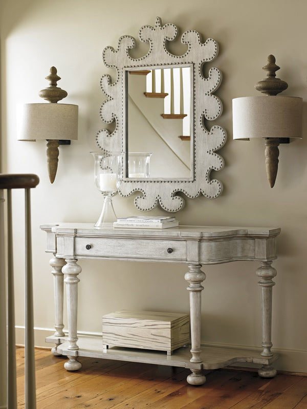 Lexington Hempstead Vertical Mirror - Elegant Scrolled Frame With Nailhead Trim And Sophisticated Oyster Finish Oyster  714-203