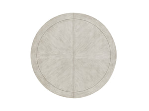 Lexington Calerton Round Dining Table - Casual Luxury With Distressed Mahogany, Antique Pewter Base & Leaf Extension Oyster  714-875c