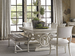Lexington Montauk Rectangular Dining Table - Elegant Oyster Finish, Trestle Base Design, Comfortably Seats 10 Oyster  714-876