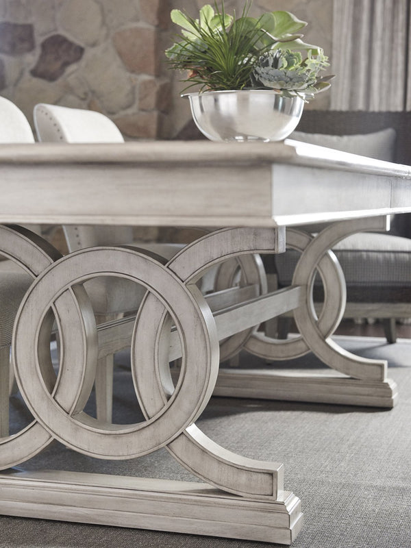 Lexington Montauk Rectangular Dining Table - Elegant Oyster Finish, Trestle Base Design, Comfortably Seats 10 Oyster  714-876