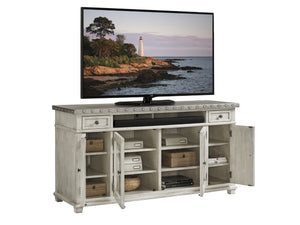 Lexington Shadow Valley Media Console: Elegant Design With Stainless Steel Top, Adjustable Shelves & Storage Solutions Oyster  714-907