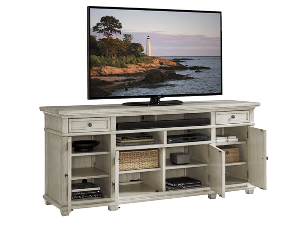 Lexington Kings Point Large Media Console - Elegant Design With Adjustable Shelves, Storage & Ventilation Options Oyster  714-908
