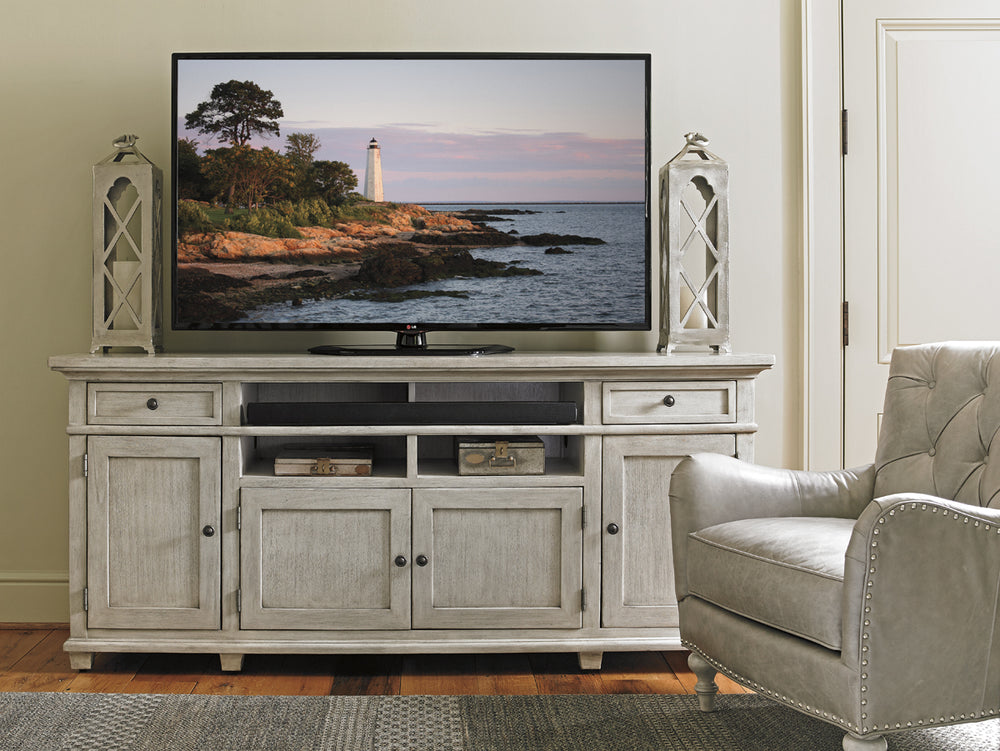 Lexington Kings Point Large Media Console - Elegant Design With Adjustable Shelves, Storage & Ventilation Options Oyster  714-908
