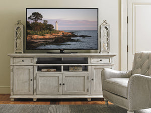 Lexington Kings Point Large Media Console - Elegant Design With Adjustable Shelves, Storage & Ventilation Options Oyster  714-908