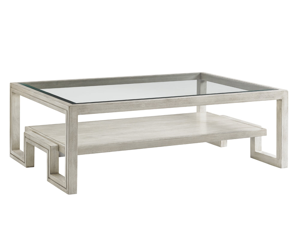 Lexington Saddlebrook Rectangular Cocktail Table - Elegant Mahogany Design With Beveled Glass Top And Shelf Oyster  714-943