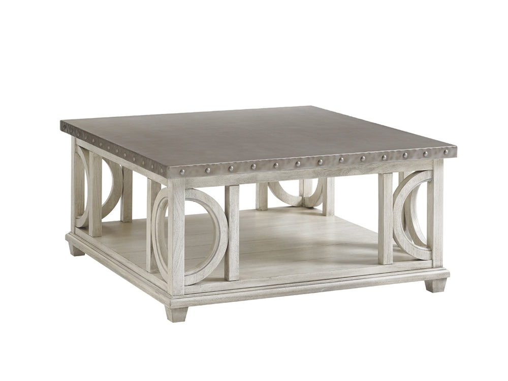 Lexington Litchfield Square Cocktail Table - Casual Sophistication With Burnished Steel Top And Antique Hardware Oyster  714-945