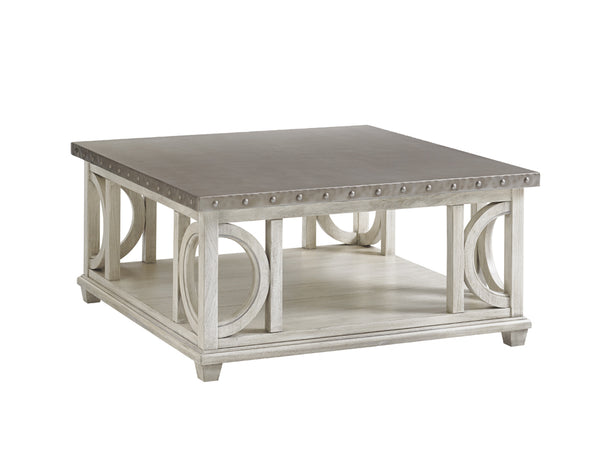 Lexington Litchfield Square Cocktail Table - Casual Sophistication With Burnished Steel Top And Antique Hardware Oyster  714-945