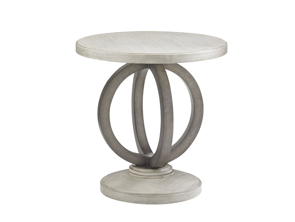 Lexington Hewlett Round Side Table - Elegant Wood & Burnished Metal Design For Sophisticated Home Decor Oyster  714-951