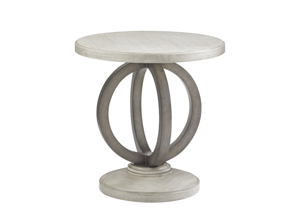 Lexington Hewlett Round Side Table - Elegant Wood & Burnished Metal Design For Sophisticated Home Decor Oyster  714-951