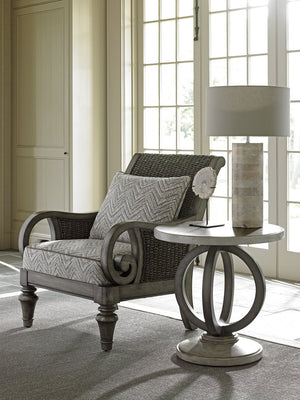 Lexington Hewlett Round Side Table - Elegant Wood & Burnished Metal Design For Sophisticated Home Decor Oyster  714-951