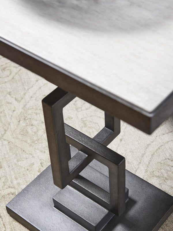 Lexington Deerwood Elegant Rectangular Side Table With Antique Pewter Base And Stylish Oyster Finish Top Oyster  714-952