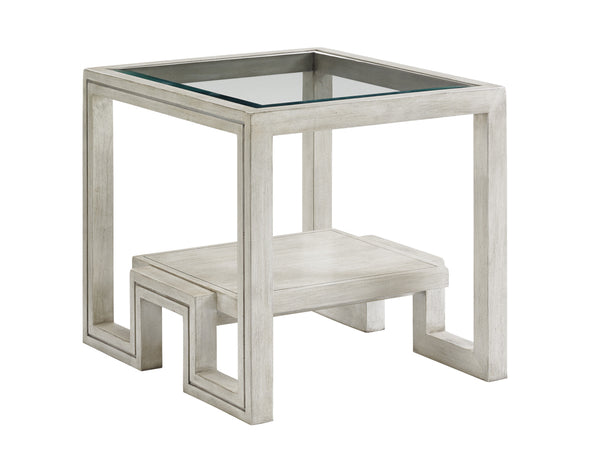 Lexington Harper End Table With Beveled Glass Top And Floating Shelf - Casual Elegance For Your Home Decor Oyster  714-953