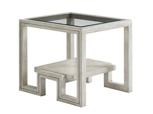 Lexington Harper End Table With Beveled Glass Top And Floating Shelf - Casual Elegance For Your Home Decor Oyster  714-953