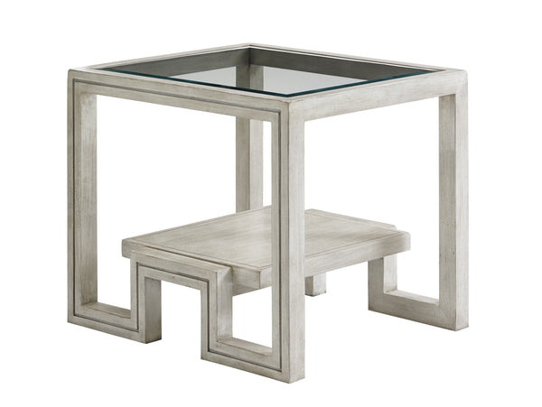 Lexington Harper End Table With Beveled Glass Top And Floating Shelf - Casual Elegance For Your Home Decor Oyster  714-953