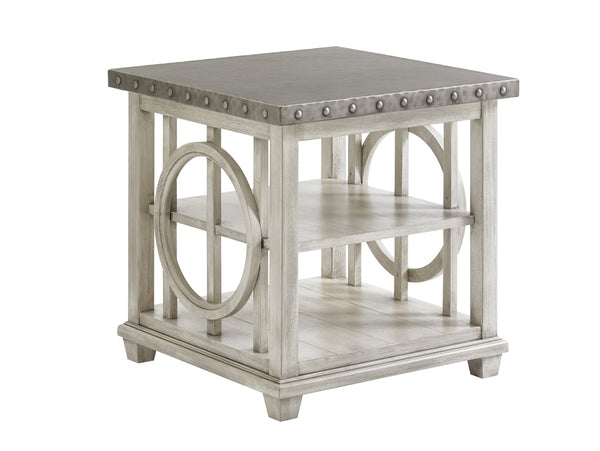 Lexington Lewiston Square Lamp Table - Elegant Oyster Finish With Stainless Steel Top & Antique Pewter Accents Oyster  714-955