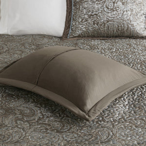 English Elm 5 Aubrey Reversible Jacquard 5-Piece Bedspread Set King with Paisley Weave, Taupe Blue Sheen Accent Blue+Brown 22.83 L x 17.72 W x 12.2 H B03597490