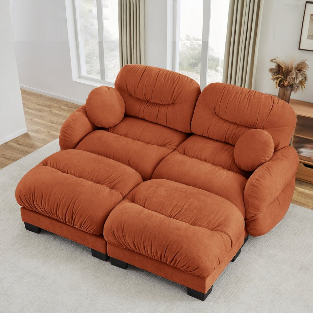 English Elm Teddy Fleece Modular Cloud Sofa with Curved Silhouette Ottomans and Lumbar Pillows Orange W5656S00066