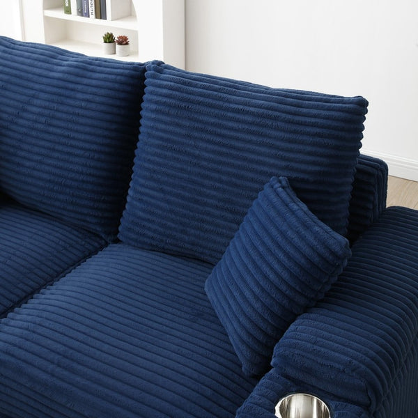 English Elm Oversized Corduroy Accent Chair with Ottoman Neck Pillow and Wide Armrests for Cozy Reading Blue W1117S00251