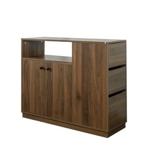 English Elm Kitchen Small Sideboard Countertop Organizer with Sliding Glass Doors, 3 Drawers & Display Shelf, Modern Storage Cabinet W331P289098