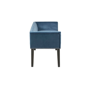 JLA Home Madison Park - 49.5" Welburn Upholstered Bench with Low Back, Nailhead Trim & Wood Legs for Entryway Seating Blue MP105-1049