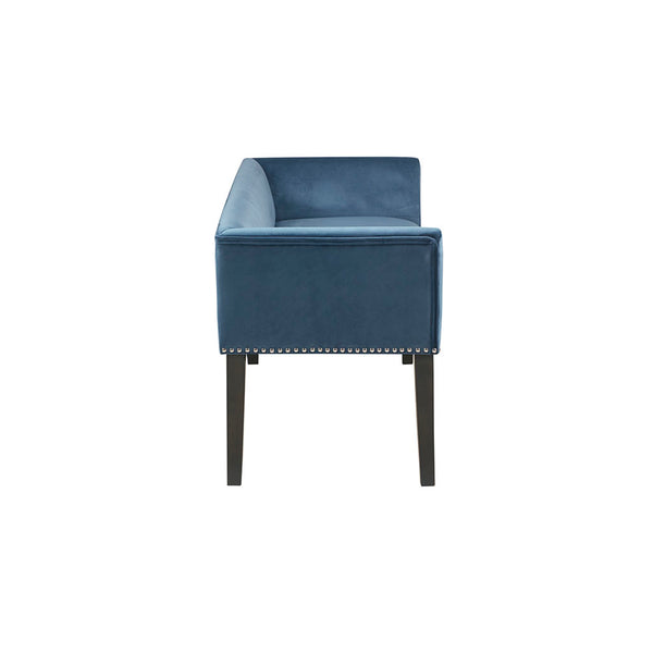 JLA Home Madison Park - 49.5" Welburn Upholstered Bench with Low Back, Nailhead Trim & Wood Legs for Entryway Seating Blue MP105-1049