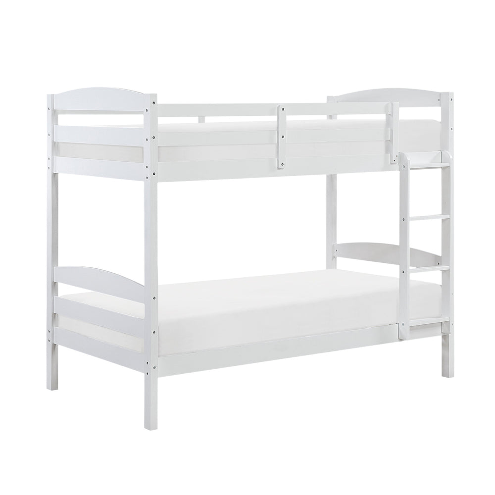 English Elm Twin Twin-over-Twin Bunk Bed with Guard Rails and Ladder, Wood-Engineered Frame, Space-Saving Dorm Style White 84 L x 20 W x 9.5 H B011P362601