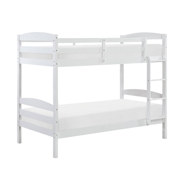 English Elm Twin Twin-over-Twin Bunk Bed with Guard Rails and Ladder, Wood-Engineered Frame, Space-Saving Dorm Style White 84 L x 20 W x 9.5 H B011P362601