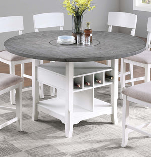 English Elm Classic 7Pc Counter Height Dining Set With Lazy Susan, Antique White & Gray, Smart Storage Solution B011S01879