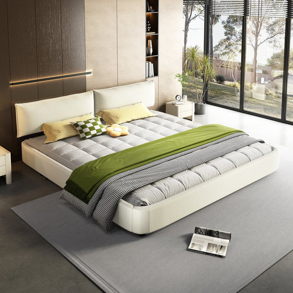 English Elm King Size Cloud Bed Frame - Luxurious Chenille Upholstered Design With Movable Padded Headboard, Beige W1885S00238