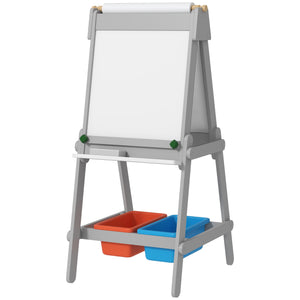 English Elm Qaba Kids Art Easel with Paper Roll, Double-Sided Chalk & Whiteboard, Storage Boxes, Safe Build Gray W2225P249778