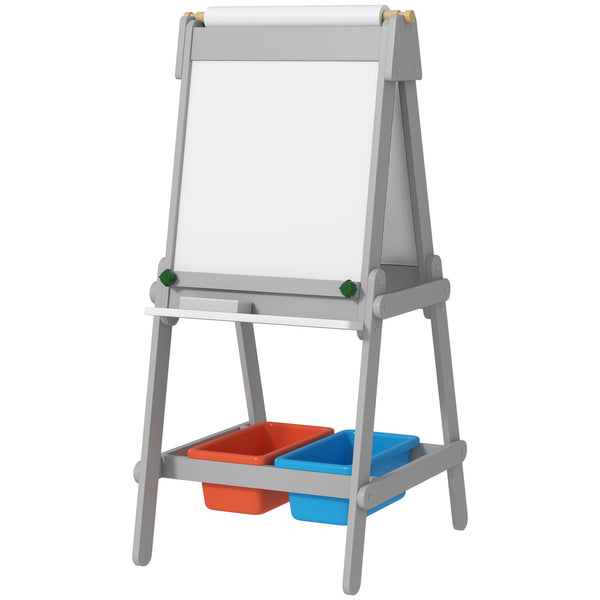 English Elm Qaba Kids Art Easel with Paper Roll, Double-Sided Chalk & Whiteboard, Storage Boxes, Safe Build Gray W2225P249778