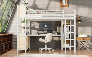 English Elm Metal Queen Loft Bed With L-Shaped Desk, Wardrobe & Storage Cubes - Perfect For Small Spaces! W1580S00183