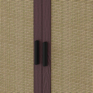 English Elm 70" Rattan Buffet Cabinet with Stylish Woven Doors, 4-Door Sideboard with Adjustable Shelves, Sturdy MDF Frame and Solid Wood Legs Brown W757P279743