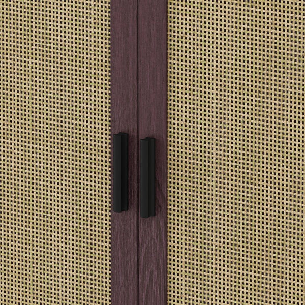 English Elm 70" Rattan Buffet Cabinet with Stylish Woven Doors, 4-Door Sideboard with Adjustable Shelves, Sturdy MDF Frame and Solid Wood Legs Brown W757P279743