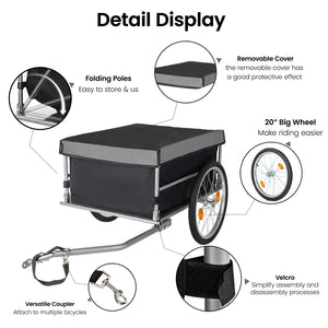 English Elm Foldable Bike Cargo Trailer with 20 Inch Tires Steel Frame and Weatherproof Oxford Cover Black W2932P405182