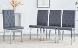 English Elm 4 Piece Set Of Gray Armless Dining Chairs Brings A Touch Of Elegance and Mystery To The Dining Area With Its Deep Gray Tone,The Grid and Buckle Design Of The Back Add A Vintage Yet Fashionable Touch