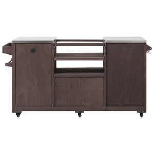 English Elm K&K 66.5" Outdoor Kitchen Island with 1.2" Stainless Steel Top, Ample Storage, Wheels & Bottle Opener Brown N707P250629Z