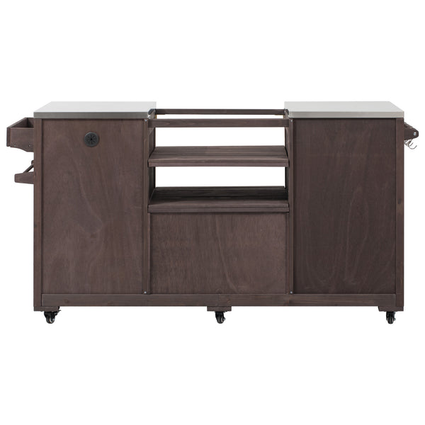 English Elm K&K 66.5" Outdoor Kitchen Island with 1.2" Stainless Steel Top, Ample Storage, Wheels & Bottle Opener Brown N707P250629Z