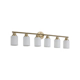 English Elm 6-Light Golden Bathroom Vanity Light Fixture, Frosted Glass Shades, Modern Wall Mounted Lighting (No Bulbs)