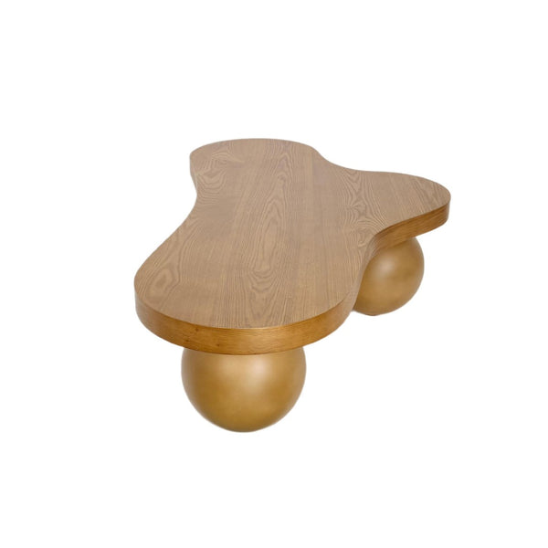 English Elm 46 Inch Cloud Shaped Coffee Table with Ash Veneer Top and Sculptural Sphere Legs Brown W3935S00008