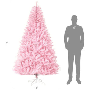 English Elm Christmas Pink Artificial Tree 7 Ft Wide Auto Open Branches Steel Base Holiday Decor T3971P420021
